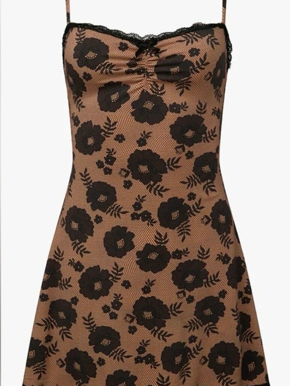 WeWoreWhat Brown Slip Dress with Black Floral Lace